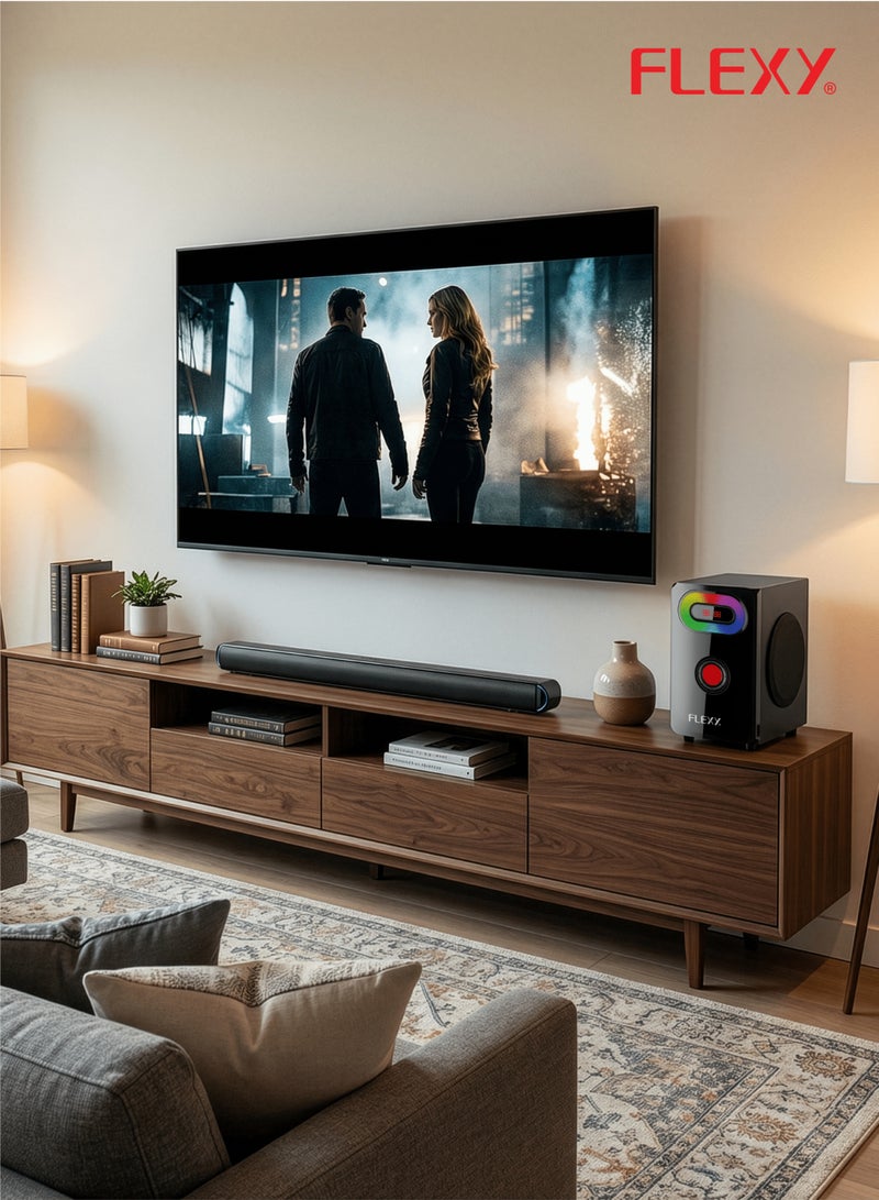 Flexy FHT821RK-SL - 2.1 Home Theater 7500W PMPO with Bluetooth, AUX, USB, FM, LED, Satellite Soundbar, Superior HD Audio, Remote, 2-Year Warranty - Image 2